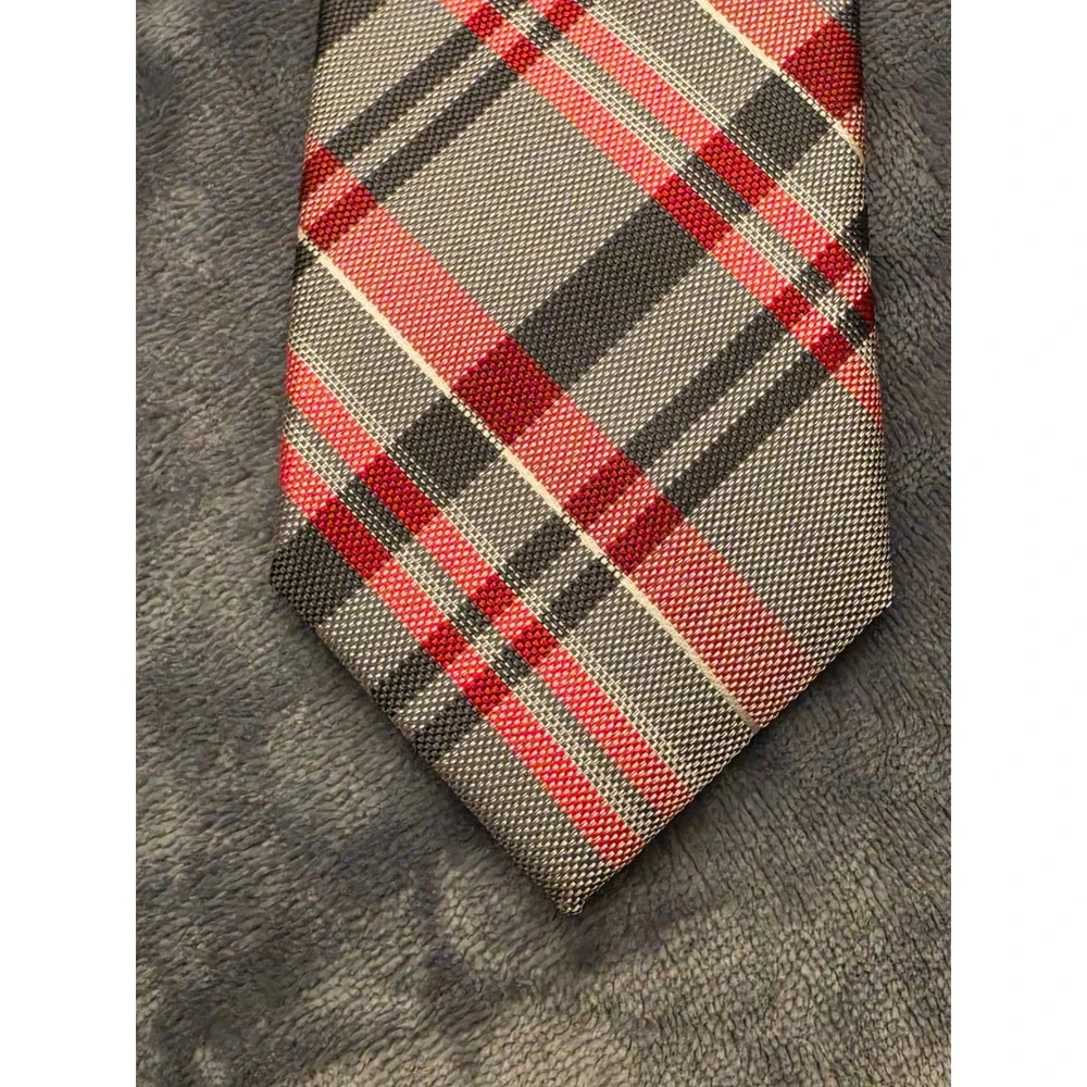 Apt. 9 Mens Plaid Necktie Red Grey Black White Polyester Formal Dress Tie